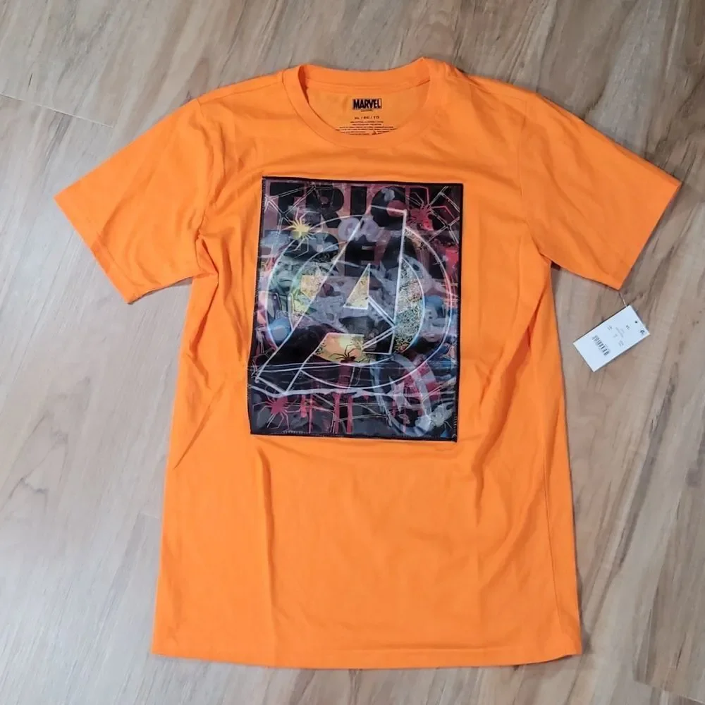 🔹️NWT Marvel Orange Halloween Lenticular Short Sleeve Top Youth XLarge